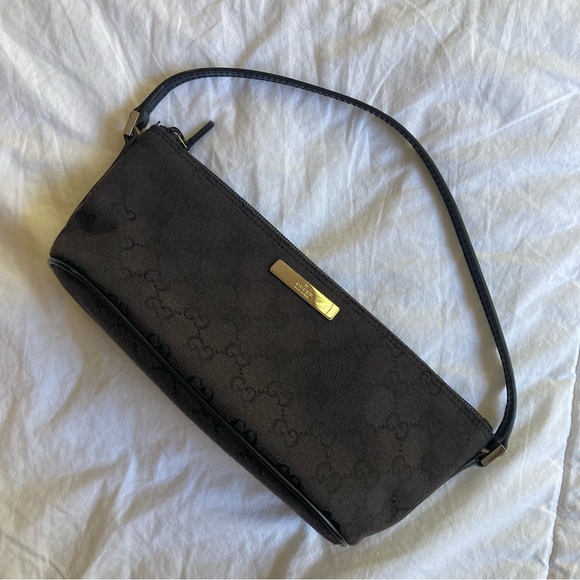 GUCCI Black Pouchette Monogram Mini Shoulder baguette handbag Y2K bag purse - Picture 14 of 16